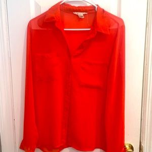 Forever 21 orange sheer long sleeve button down size Medium